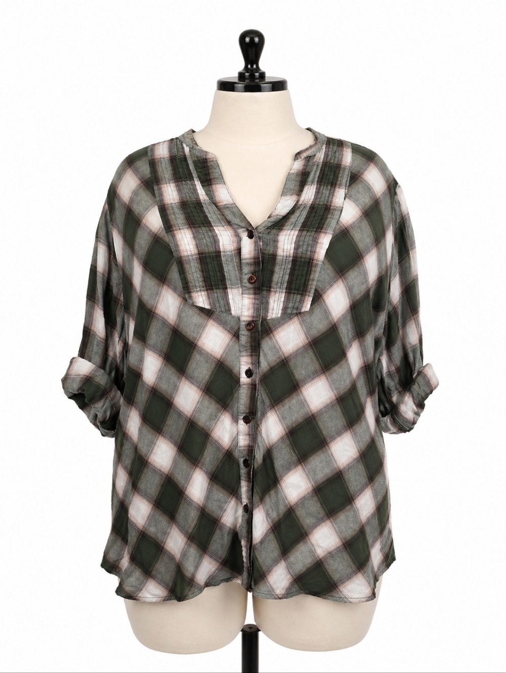 Cato Green and White Plaid Women's Top